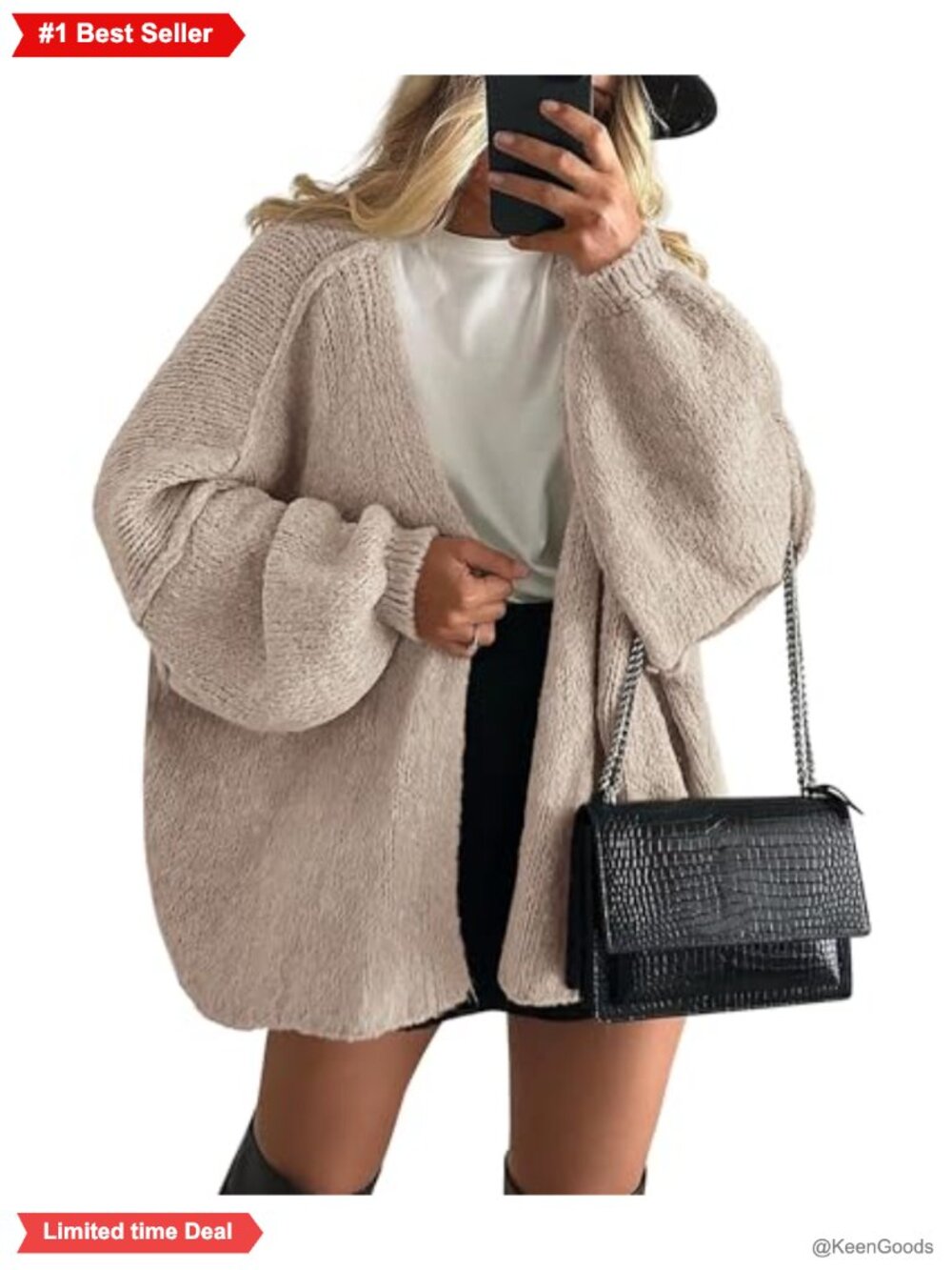 Oversized Open Front Knit Cardigan Sweater Long Sleeve Women's Slouchy